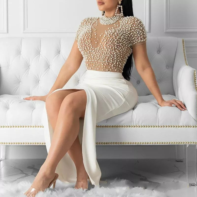 Short Sleeve Semi-sheer Open Front Cocktail Dress