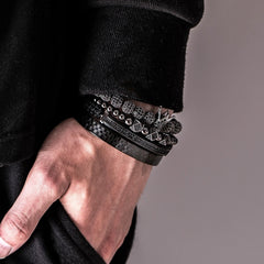 Embellished 3pc Men's Bracelet Set Black