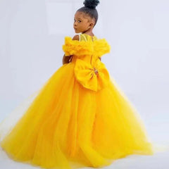 Mother And Daughter Bow Back Tulle Dress Yellow
