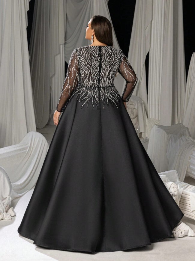 Margo Plus Size V-Neck Beaded A-Line Evening Gown