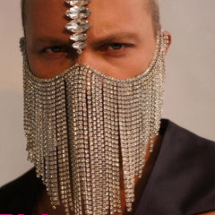 Full Rhinestone Tassel Veil Face Mask Jewelry