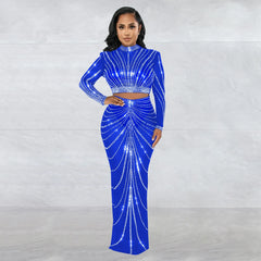 Stunning 2pc Crystal Embellished Crop Top/Maxi skirt set up to 2XL