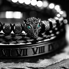 ONYX COLLECTION -  Rhinestone Embellished 3pc Men's Crown Bracelet Set