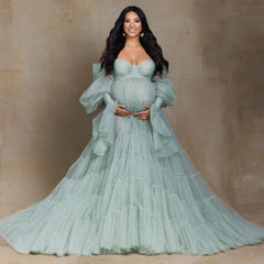 Empire Waist Sweetheart Maternity Photoshoot Tiered Gown XS-XXL