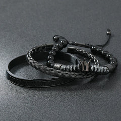 Embellished 3pc Men's Bracelet Set Black