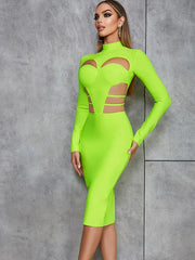 Women's Caged Bandage Midi Bodycon Dress Lime
