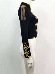 Embroidered Mandarin Collar Jacket Black