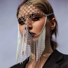 Mesh Crystal Tassel Chain Veil Mask Jewelry