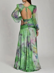 Women's Long Sleeve Cutout Tie Dye Party Dress