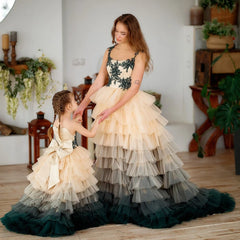 Champagne Gradient Tiered Mother and Daughter Dresses
