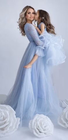 Sky Blue Mother And Daughter Party Dress