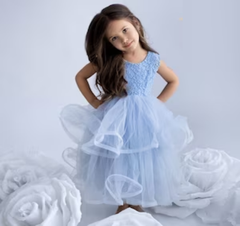 Sky Blue Mother And Daughter Party Dress