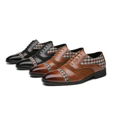 Leather Oxford Lace-up Dress Shoes with Stylish Fabric Inserts