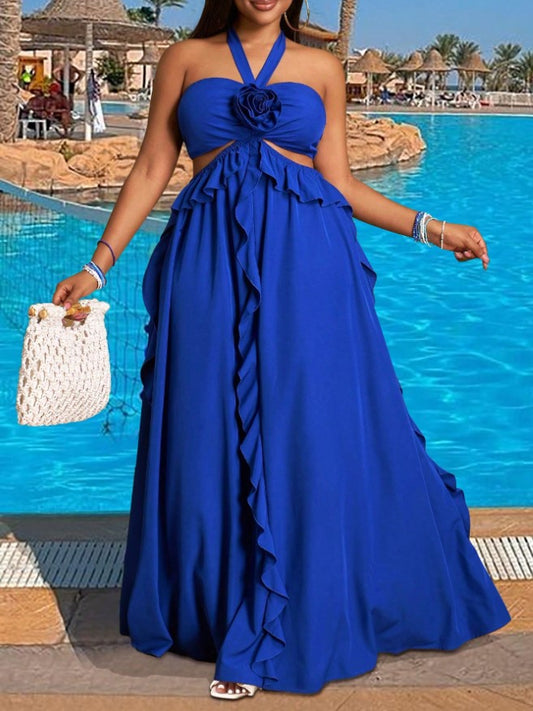 Women’s Plus Casual Ruffle Front Halter Dress