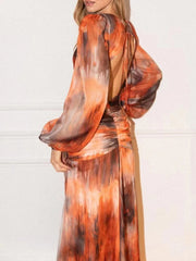 Women's Long Sleeve Cutout Tie Dye Party Dress