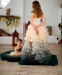 Champagne Gradient Tiered Mother and Daughter Dresses