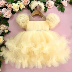Girls Princess Puff Sleeve Tulle Formal Dress