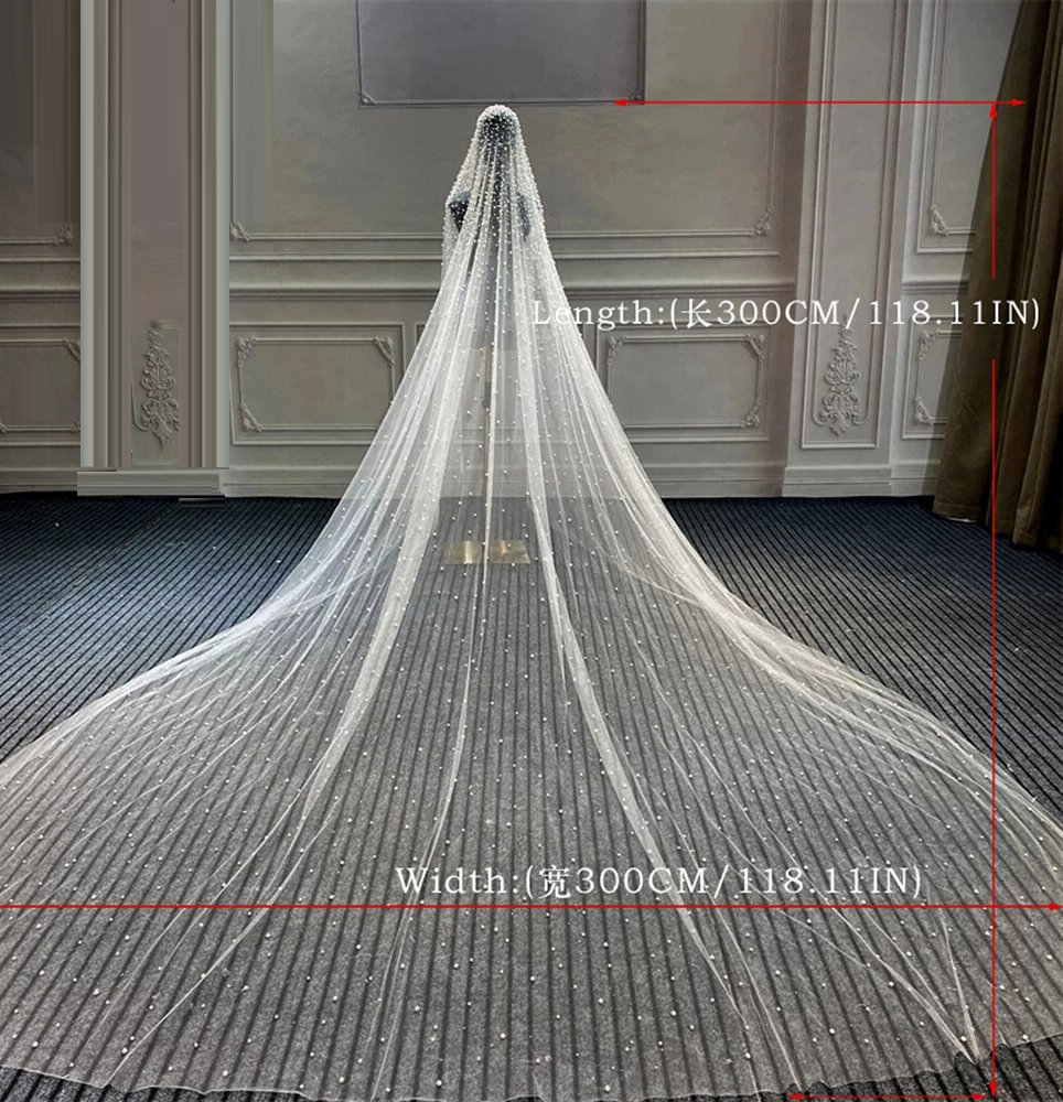 Pearl Embellished Bridal Veil 3M