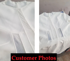 Long Sleeve Bandage Bodycon Dress with Mesh Inserts White