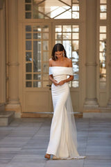 Minimalist Off the shoulder Mermaid Bridal Gown with Train 2-16