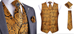 100% Silk Paisley Formal Wear Men's Vest with Brooch