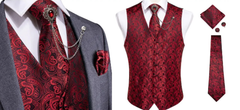 100% Silk Paisley Formal Wear Men's Vest with Brooch