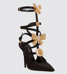 Women's Luxury Embellished Satin Cage Bow Sandals