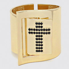 Cross Embellished Metal Bracelet Goldtone